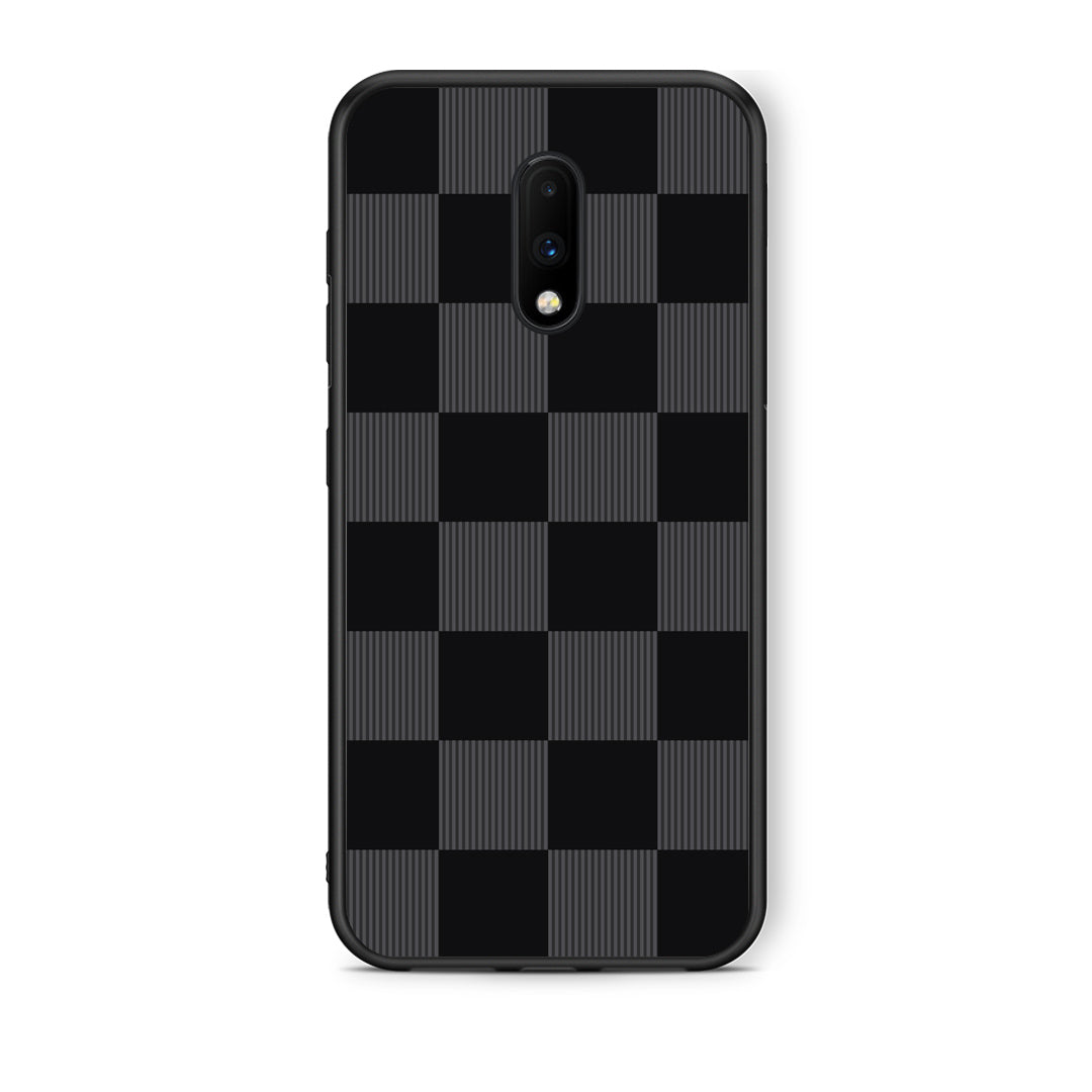 Θήκη OnePlus 7 Black and Charcoal Striped Checks από τη Smartfits με σχέδιο στο πίσω μέρος και μαύρο περίβλημα | OnePlus 7 Black and Charcoal Striped Checks case with colorful back and black bezels