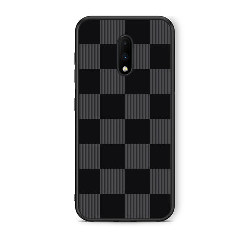 Θήκη OnePlus 7 Black and Charcoal Striped Checks από τη Smartfits με σχέδιο στο πίσω μέρος και μαύρο περίβλημα | OnePlus 7 Black and Charcoal Striped Checks case with colorful back and black bezels
