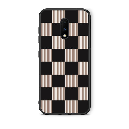 Θήκη OnePlus 7 Black and Taupe Striped Checks από τη Smartfits με σχέδιο στο πίσω μέρος και μαύρο περίβλημα | OnePlus 7 Black and Taupe Striped Checks case with colorful back and black bezels