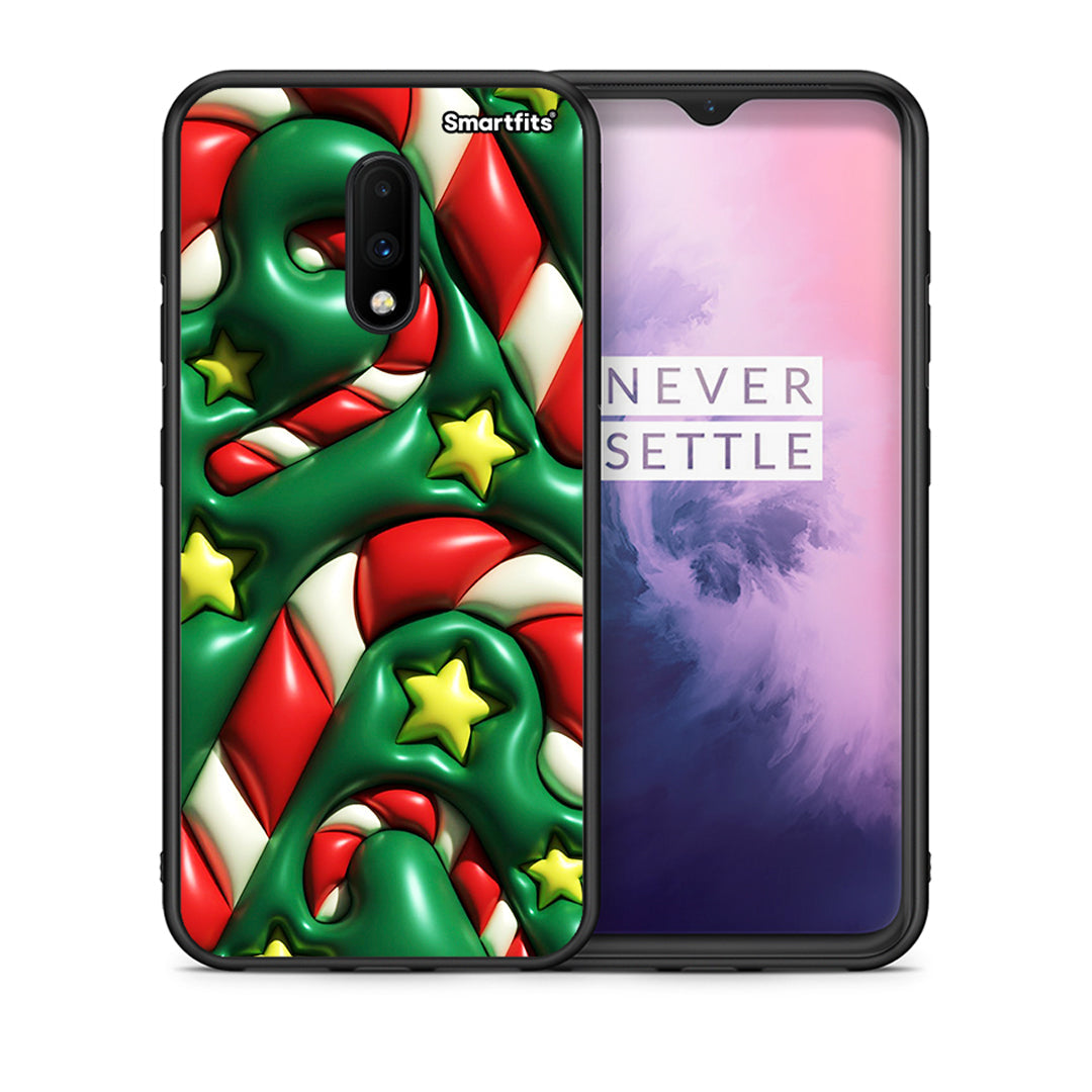 Θήκη OnePlus 7 Christmas Bubbles από τη Smartfits με σχέδιο στο πίσω μέρος και μαύρο περίβλημα | OnePlus 7 Christmas Bubbles case with colorful back and black bezels