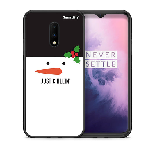 Θήκη OnePlus 7 Christmas Chillin από τη Smartfits με σχέδιο στο πίσω μέρος και μαύρο περίβλημα | OnePlus 7 Christmas Chillin case with colorful back and black bezels