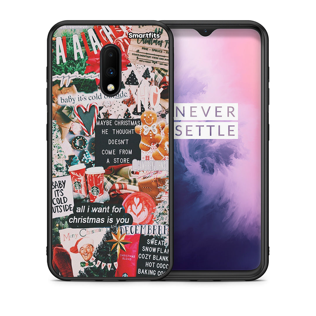 Θήκη OnePlus 7 Christmas Happiness από τη Smartfits με σχέδιο στο πίσω μέρος και μαύρο περίβλημα | OnePlus 7 Christmas Happiness case with colorful back and black bezels