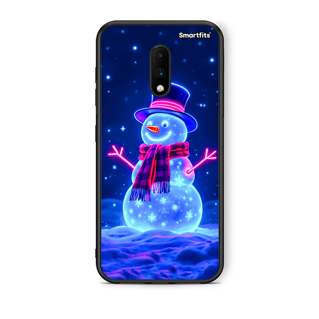 OnePlus 7 Christmas Neon Snowman θήκη από τη Smartfits με σχέδιο στο πίσω μέρος και μαύρο περίβλημα | Smartphone case with colorful back and black bezels by Smartfits