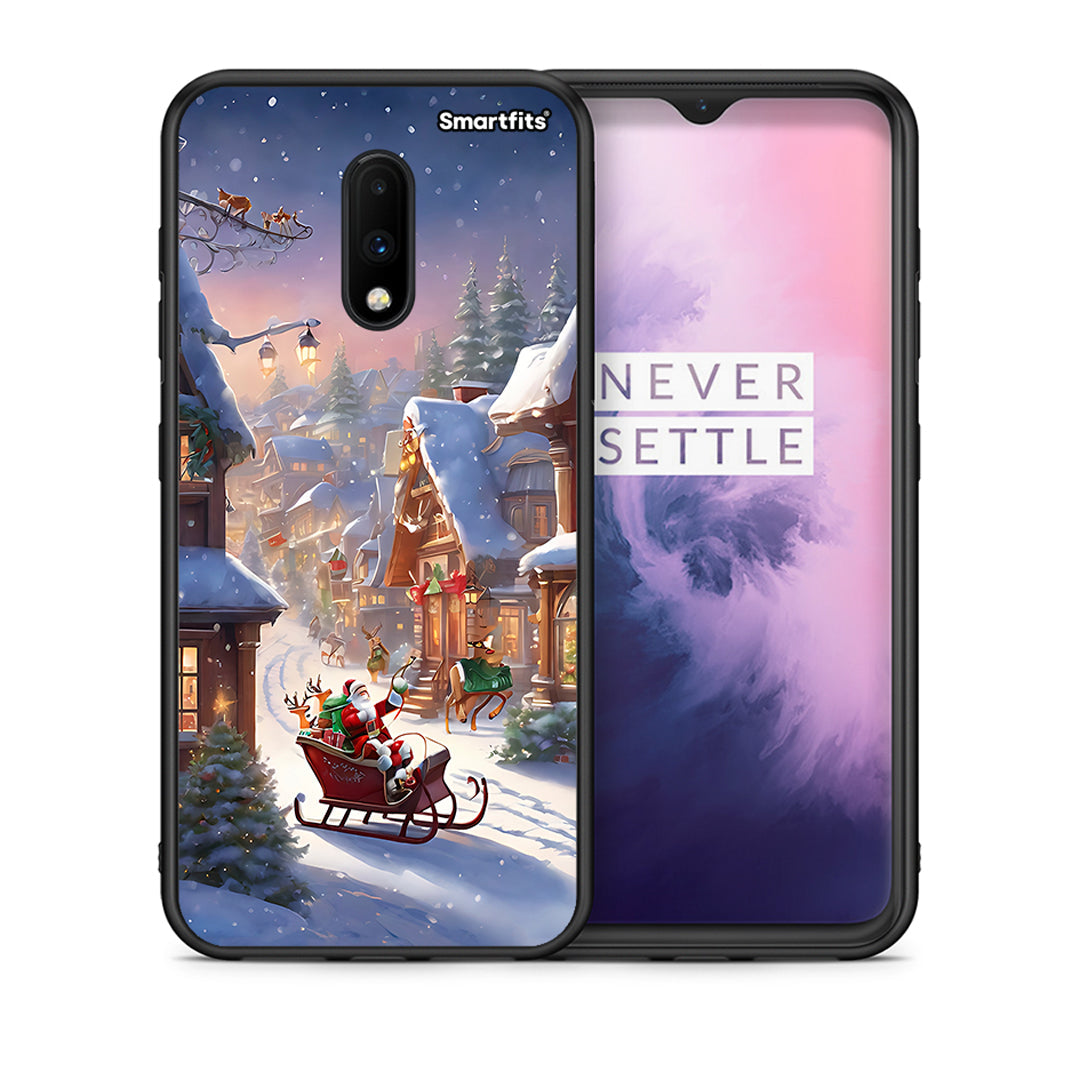 Θήκη OnePlus 7 Christmas Snow από τη Smartfits με σχέδιο στο πίσω μέρος και μαύρο περίβλημα | OnePlus 7 Christmas Snow case with colorful back and black bezels