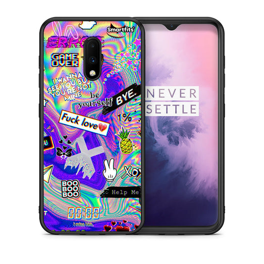Θήκη OnePlus 7 Game Over από τη Smartfits με σχέδιο στο πίσω μέρος και μαύρο περίβλημα | OnePlus 7 Game Over case with colorful back and black bezels