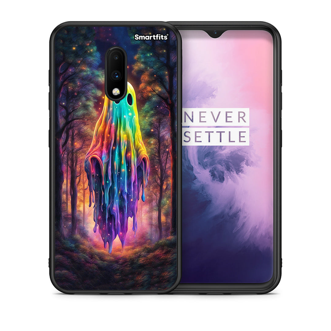 Θήκη OnePlus 7 Halloween Ghost από τη Smartfits με σχέδιο στο πίσω μέρος και μαύρο περίβλημα | OnePlus 7 Halloween Ghost case with colorful back and black bezels
