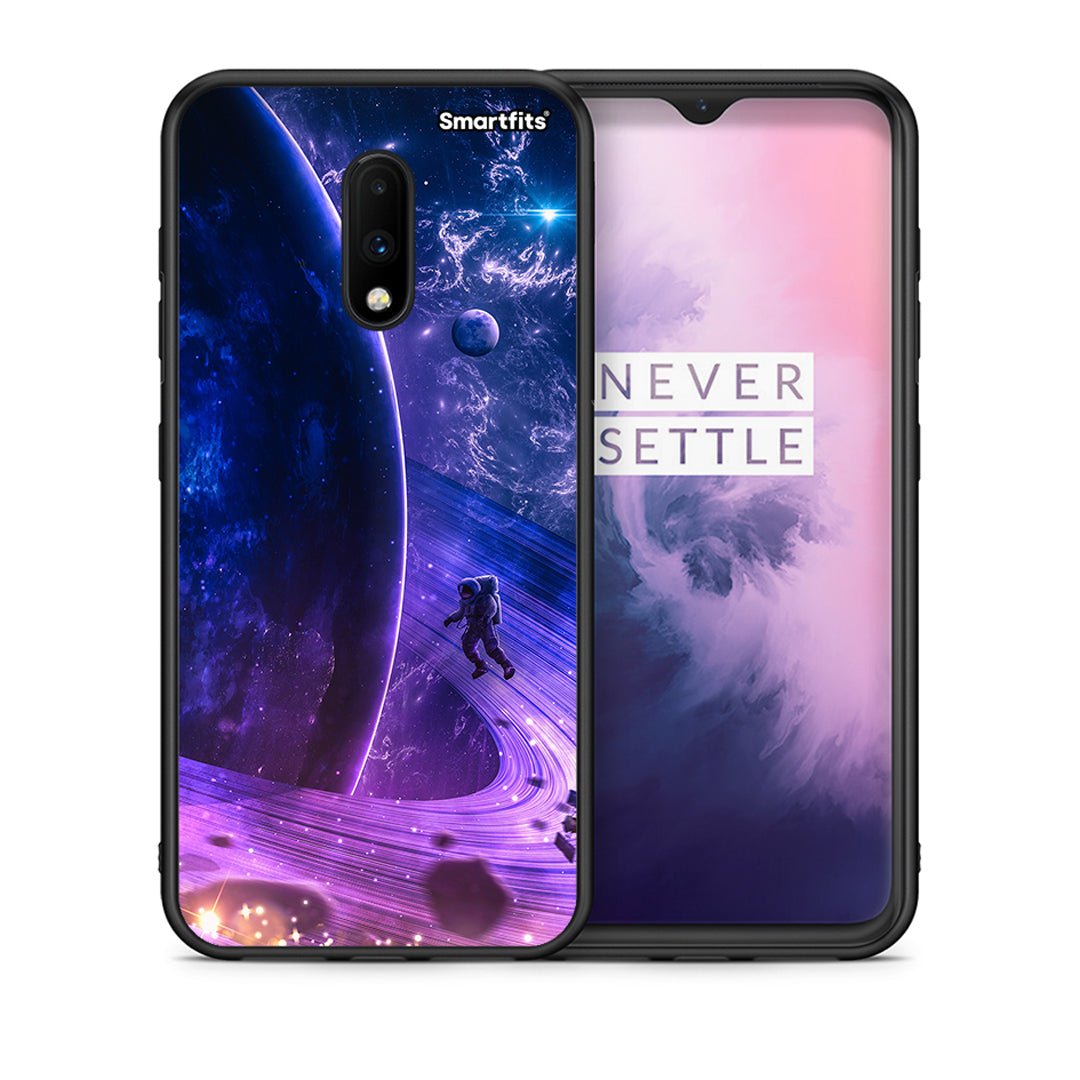 Θήκη OnePlus 7 Lost Astronaut από τη Smartfits με σχέδιο στο πίσω μέρος και μαύρο περίβλημα | OnePlus 7 Lost Astronaut case with colorful back and black bezels