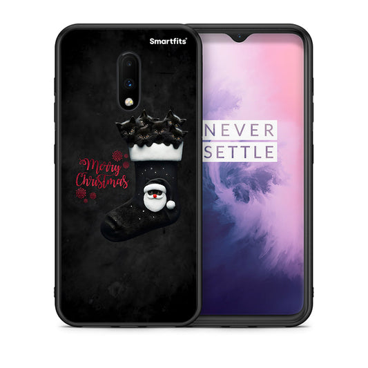 Θήκη OnePlus 7 Merry Cat Christmas από τη Smartfits με σχέδιο στο πίσω μέρος και μαύρο περίβλημα | OnePlus 7 Merry Cat Christmas case with colorful back and black bezels