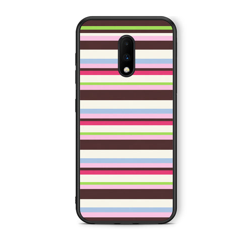 Θήκη OnePlus 7 Multicolour Horizontal Stripes από τη Smartfits με σχέδιο στο πίσω μέρος και μαύρο περίβλημα | OnePlus 7 Multicolour Horizontal Stripes case with colorful back and black bezels