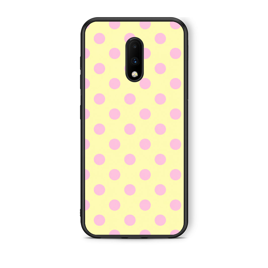 Θήκη OnePlus 7 Pink Polka Dots on Yellow από τη Smartfits με σχέδιο στο πίσω μέρος και μαύρο περίβλημα | OnePlus 7 Pink Polka Dots on Yellow case with colorful back and black bezels
