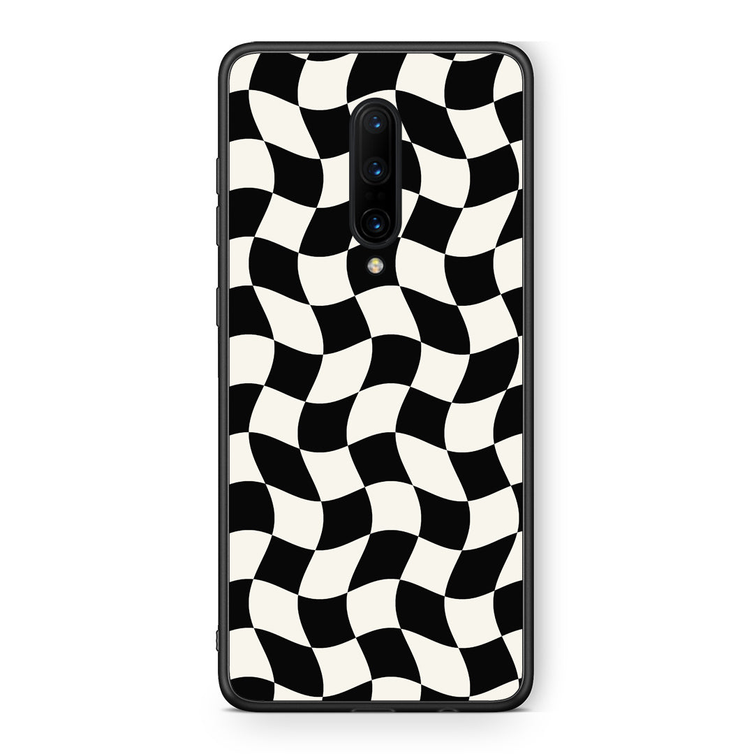 Θήκη OnePlus 7 Pro Black and Cream Wavy Checkerboard από τη Smartfits με σχέδιο στο πίσω μέρος και μαύρο περίβλημα | OnePlus 7 Pro Black and Cream Wavy Checkerboard case with colorful back and black bezels