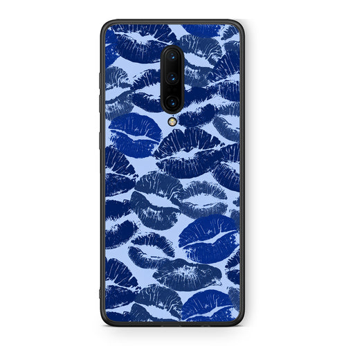 Θήκη OnePlus 7 Pro Blue Lipstick Kisses από τη Smartfits με σχέδιο στο πίσω μέρος και μαύρο περίβλημα | OnePlus 7 Pro Blue Lipstick Kisses case with colorful back and black bezels