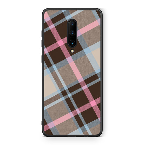 Θήκη OnePlus 7 Pro Brown Pink and Blue Diagonal Plaid από τη Smartfits με σχέδιο στο πίσω μέρος και μαύρο περίβλημα | OnePlus 7 Pro Brown Pink and Blue Diagonal Plaid case with colorful back and black bezels