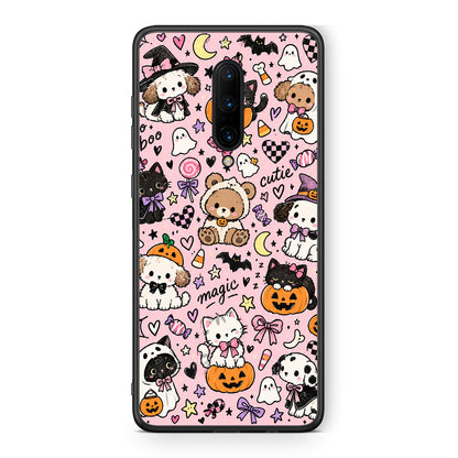 Θήκη OnePlus 7 Pro Halloween Cute Animals on Pink από τη Smartfits με σχέδιο στο πίσω μέρος και μαύρο περίβλημα | OnePlus 7 Pro Halloween Cute Animals on Pink case with colorful back and black bezels