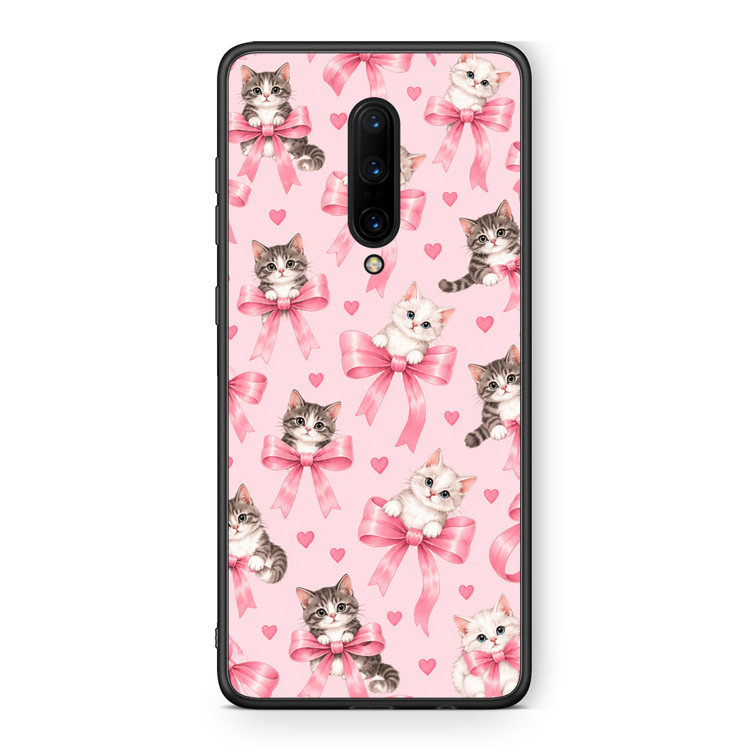 Θήκη OnePlus 7 Pro Kittens and Pink Bows on Pink από τη Smartfits με σχέδιο στο πίσω μέρος και μαύρο περίβλημα | OnePlus 7 Pro Kittens and Pink Bows on Pink case with colorful back and black bezels