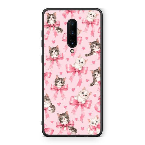 Θήκη OnePlus 7 Pro Kittens and Pink Bows on Pink από τη Smartfits με σχέδιο στο πίσω μέρος και μαύρο περίβλημα | OnePlus 7 Pro Kittens and Pink Bows on Pink case with colorful back and black bezels