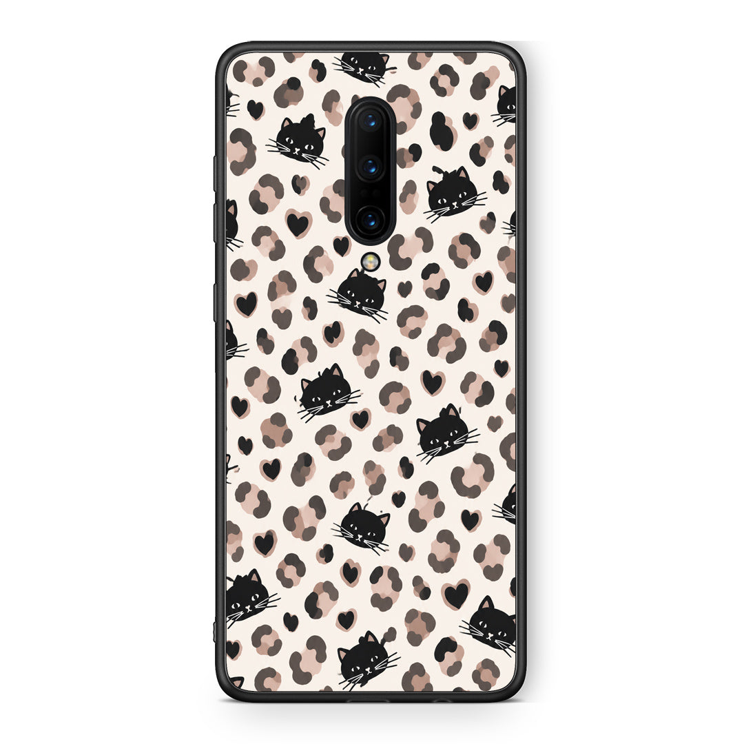 Θήκη OnePlus 7 Pro Leopard Spots and Black Cats on Cream από τη Smartfits με σχέδιο στο πίσω μέρος και μαύρο περίβλημα | OnePlus 7 Pro Leopard Spots and Black Cats on Cream case with colorful back and black bezels