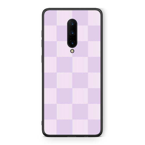 Θήκη OnePlus 7 Pro Lilac and Cream Striped Checks από τη Smartfits με σχέδιο στο πίσω μέρος και μαύρο περίβλημα | OnePlus 7 Pro Lilac and Cream Striped Checks case with colorful back and black bezels