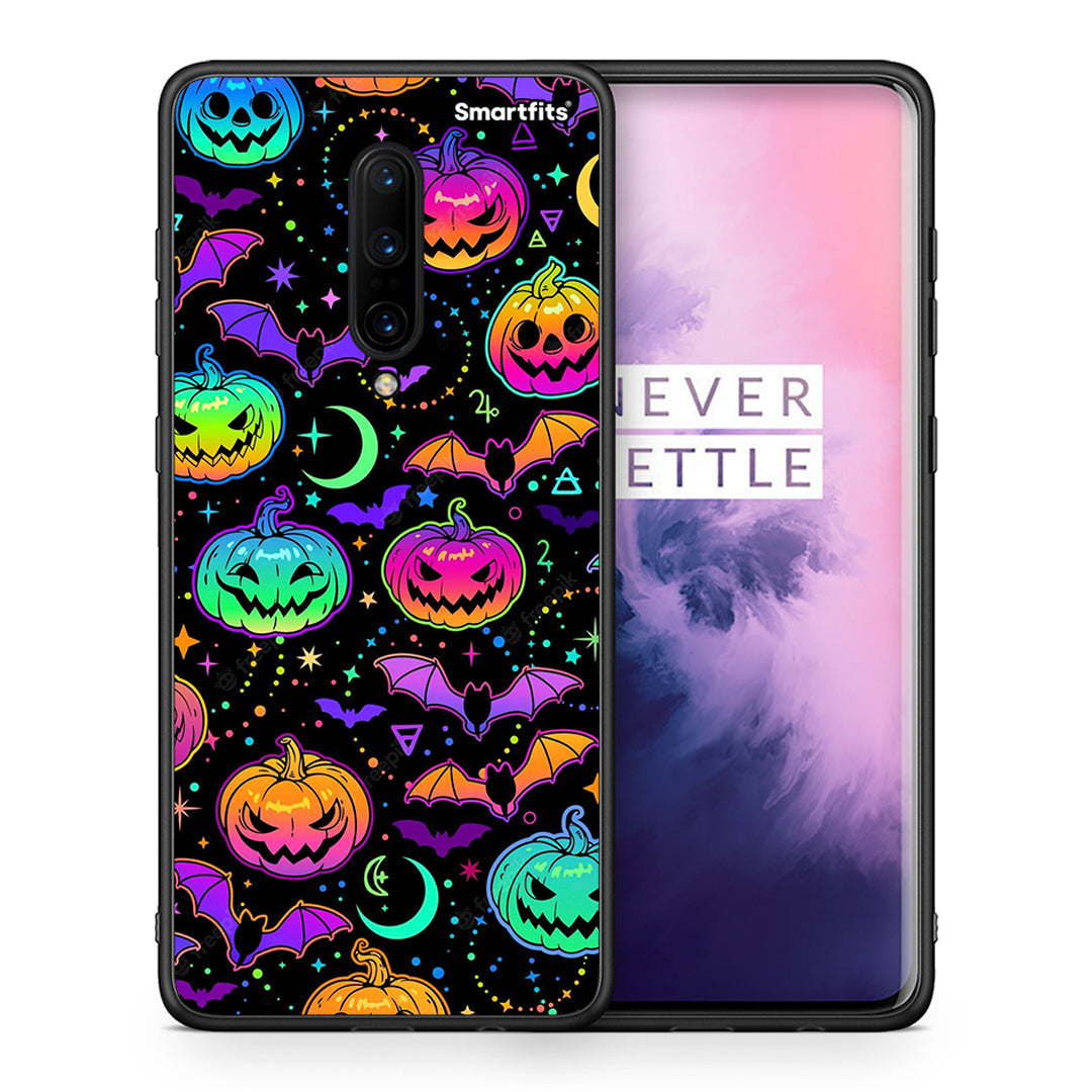 Θήκη OnePlus 7 Pro Neon Halloween από τη Smartfits με σχέδιο στο πίσω μέρος και μαύρο περίβλημα | OnePlus 7 Pro Neon Halloween case with colorful back and black bezels