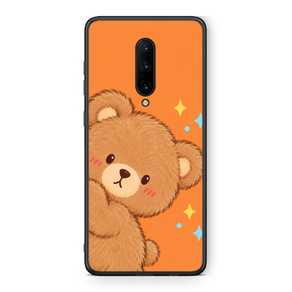Θήκη OnePlus 7 Pro Peekaboo Teddy on Orange από τη Smartfits με σχέδιο στο πίσω μέρος και μαύρο περίβλημα | OnePlus 7 Pro Peekaboo Teddy on Orange case with colorful back and black bezels