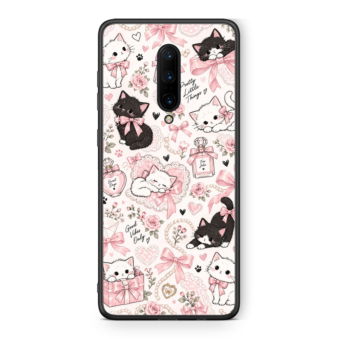Θήκη OnePlus 7 Pro Pink Bows and Kittens Collage από τη Smartfits με σχέδιο στο πίσω μέρος και μαύρο περίβλημα | OnePlus 7 Pro Pink Bows and Kittens Collage case with colorful back and black bezels