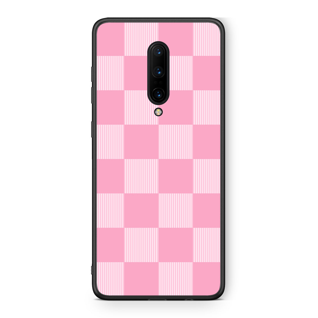 Θήκη OnePlus 7 Pro Pink and White Striped Checks από τη Smartfits με σχέδιο στο πίσω μέρος και μαύρο περίβλημα | OnePlus 7 Pro Pink and White Striped Checks case with colorful back and black bezels