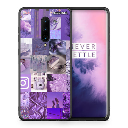 Θήκη OnePlus 7 Pro Purple Aesthetic Collage από τη Smartfits με σχέδιο στο πίσω μέρος και μαύρο περίβλημα | OnePlus 7 Pro Purple Aesthetic Collage case with colorful back and black bezels