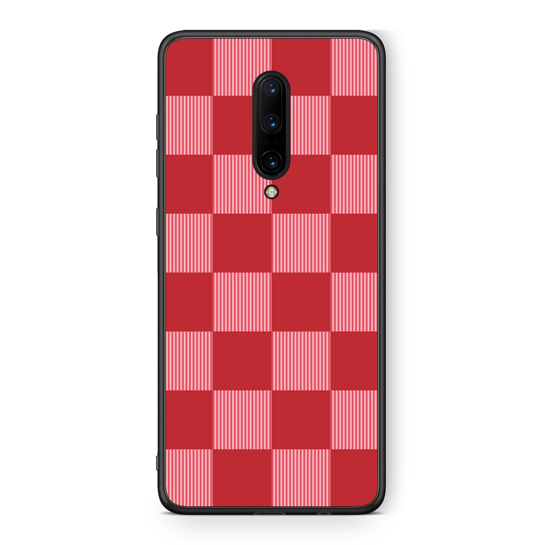 Θήκη OnePlus 7 Pro Red and Pink Striped Checks από τη Smartfits με σχέδιο στο πίσω μέρος και μαύρο περίβλημα | OnePlus 7 Pro Red and Pink Striped Checks case with colorful back and black bezels