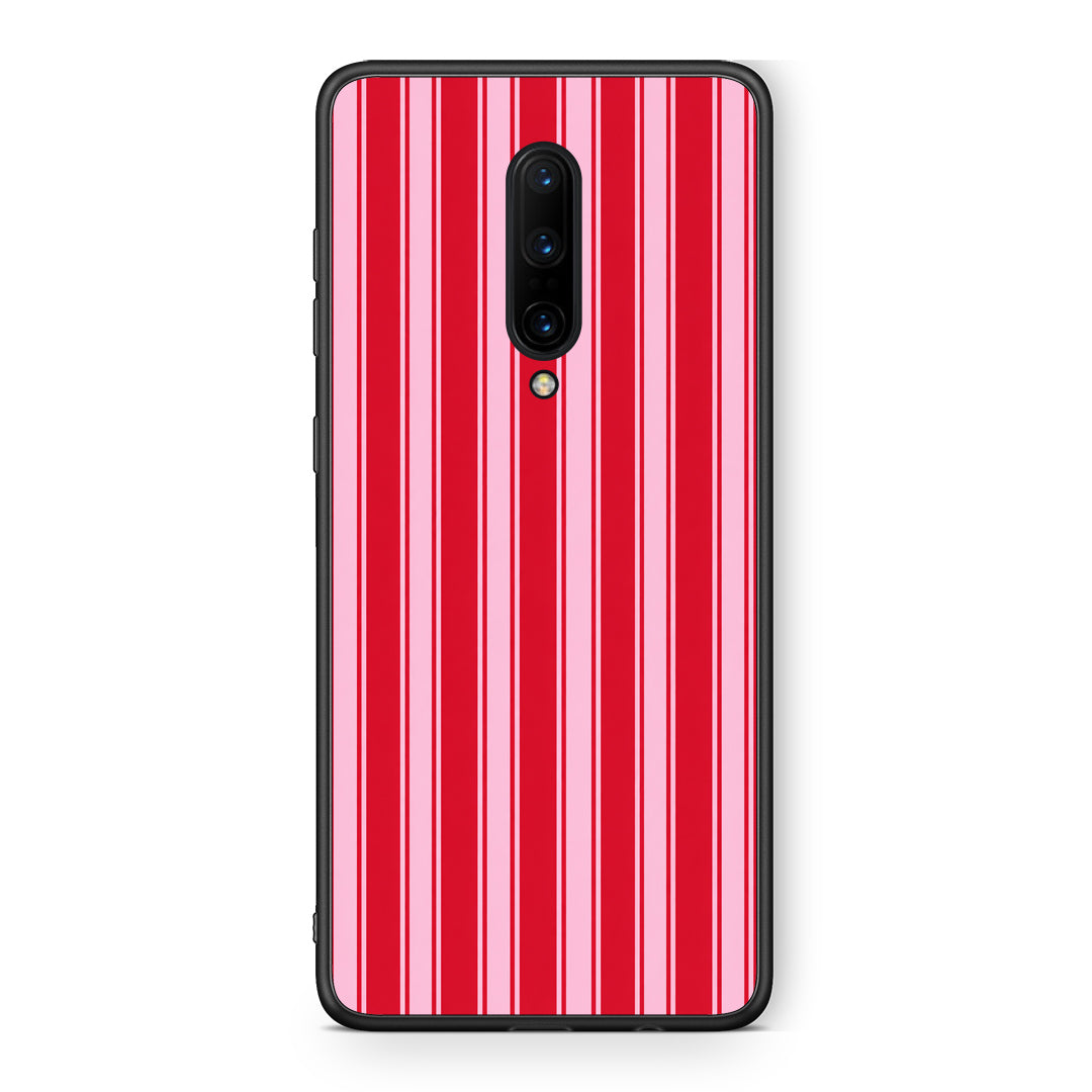 Θήκη OnePlus 7 Pro Red and Pink Vertical Pinstripes από τη Smartfits με σχέδιο στο πίσω μέρος και μαύρο περίβλημα | OnePlus 7 Pro Red and Pink Vertical Pinstripes case with colorful back and black bezels