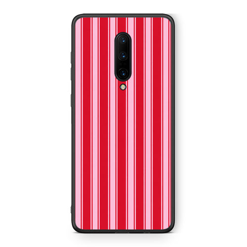 Θήκη OnePlus 7 Pro Red and Pink Vertical Pinstripes από τη Smartfits με σχέδιο στο πίσω μέρος και μαύρο περίβλημα | OnePlus 7 Pro Red and Pink Vertical Pinstripes case with colorful back and black bezels