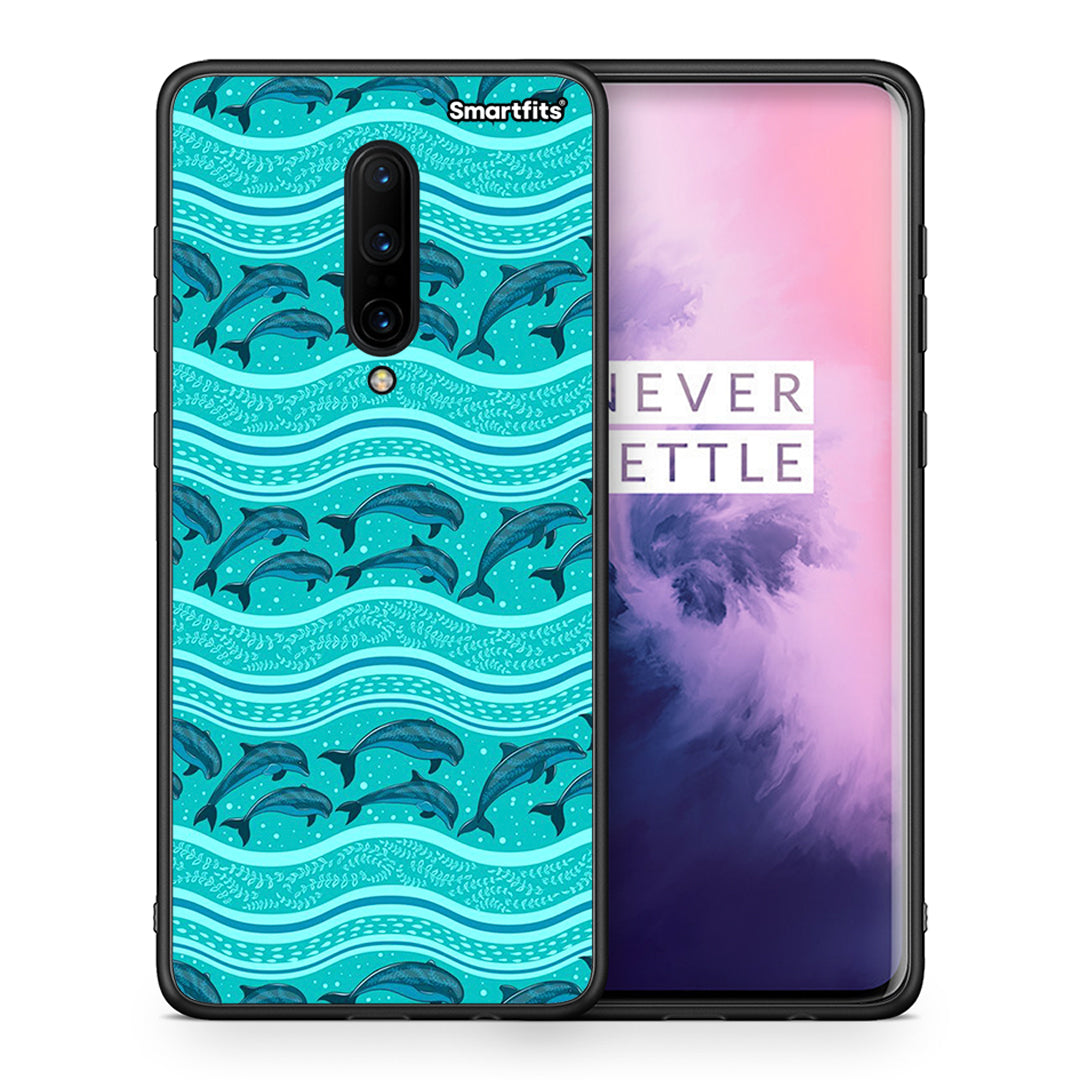 Θήκη OnePlus 7 Pro Swimming Dolphins από τη Smartfits με σχέδιο στο πίσω μέρος και μαύρο περίβλημα | OnePlus 7 Pro Swimming Dolphins case with colorful back and black bezels