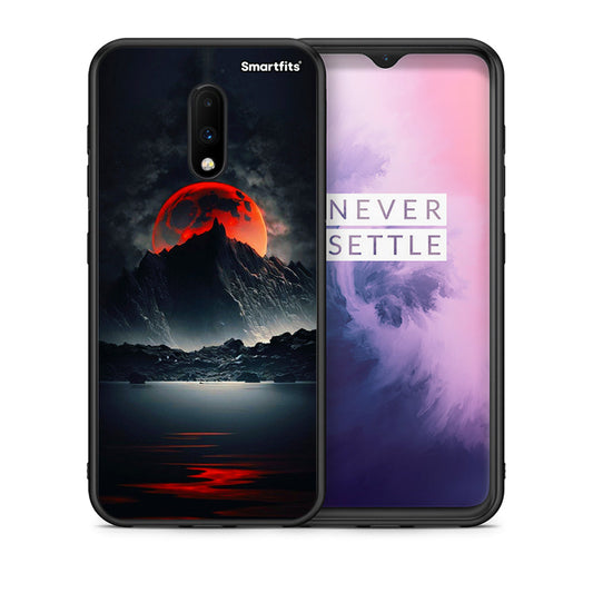 Θήκη OnePlus 7 Red Full Moon από τη Smartfits με σχέδιο στο πίσω μέρος και μαύρο περίβλημα | OnePlus 7 Red Full Moon case with colorful back and black bezels