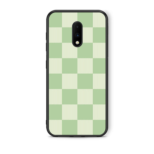 Θήκη OnePlus 7 Sage and Cream Striped Checks από τη Smartfits με σχέδιο στο πίσω μέρος και μαύρο περίβλημα | OnePlus 7 Sage and Cream Striped Checks case with colorful back and black bezels