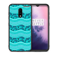 Thumbnail for Θήκη OnePlus 7 Swimming Dolphins από τη Smartfits με σχέδιο στο πίσω μέρος και μαύρο περίβλημα | OnePlus 7 Swimming Dolphins case with colorful back and black bezels