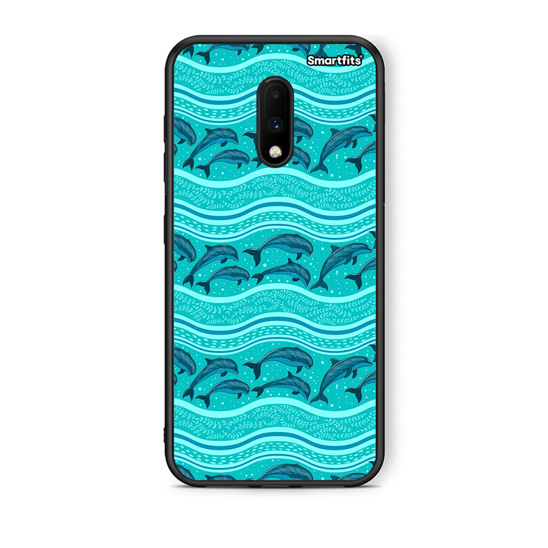 OnePlus 7 Swimming Dolphins θήκη από τη Smartfits με σχέδιο στο πίσω μέρος και μαύρο περίβλημα | Smartphone case with colorful back and black bezels by Smartfits