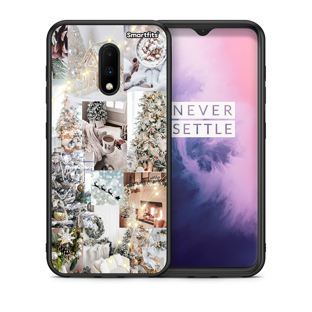 Θήκη OnePlus 7 White Christmas από τη Smartfits με σχέδιο στο πίσω μέρος και μαύρο περίβλημα | OnePlus 7 White Christmas case with colorful back and black bezels
