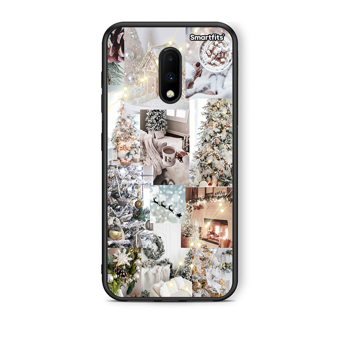 OnePlus 7 White Christmas θήκη από τη Smartfits με σχέδιο στο πίσω μέρος και μαύρο περίβλημα | Smartphone case with colorful back and black bezels by Smartfits