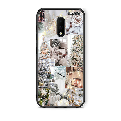 OnePlus 7 White Christmas θήκη από τη Smartfits με σχέδιο στο πίσω μέρος και μαύρο περίβλημα | Smartphone case with colorful back and black bezels by Smartfits