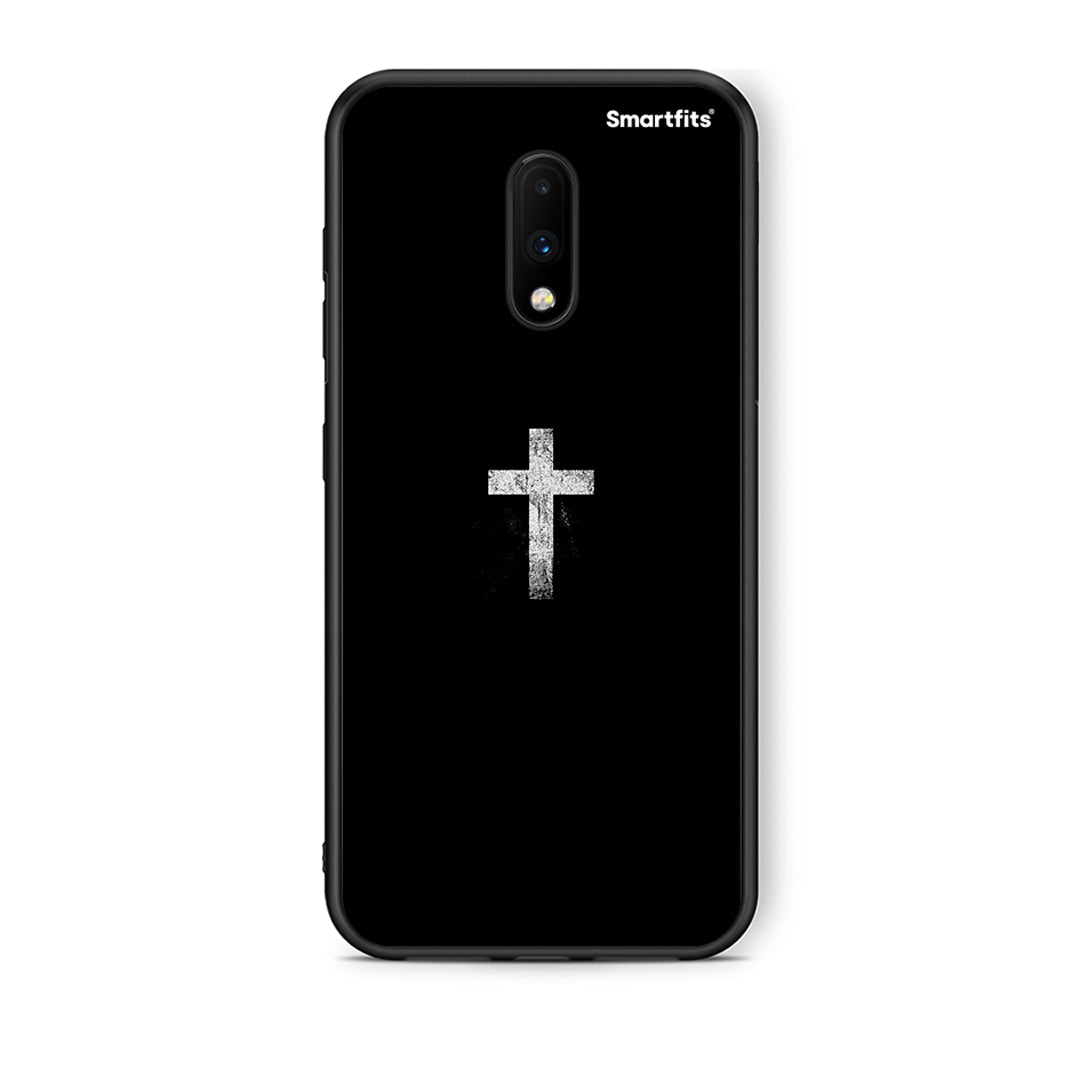 OnePlus 7 White Cross θήκη από τη Smartfits με σχέδιο στο πίσω μέρος και μαύρο περίβλημα | Smartphone case with colorful back and black bezels by Smartfits
