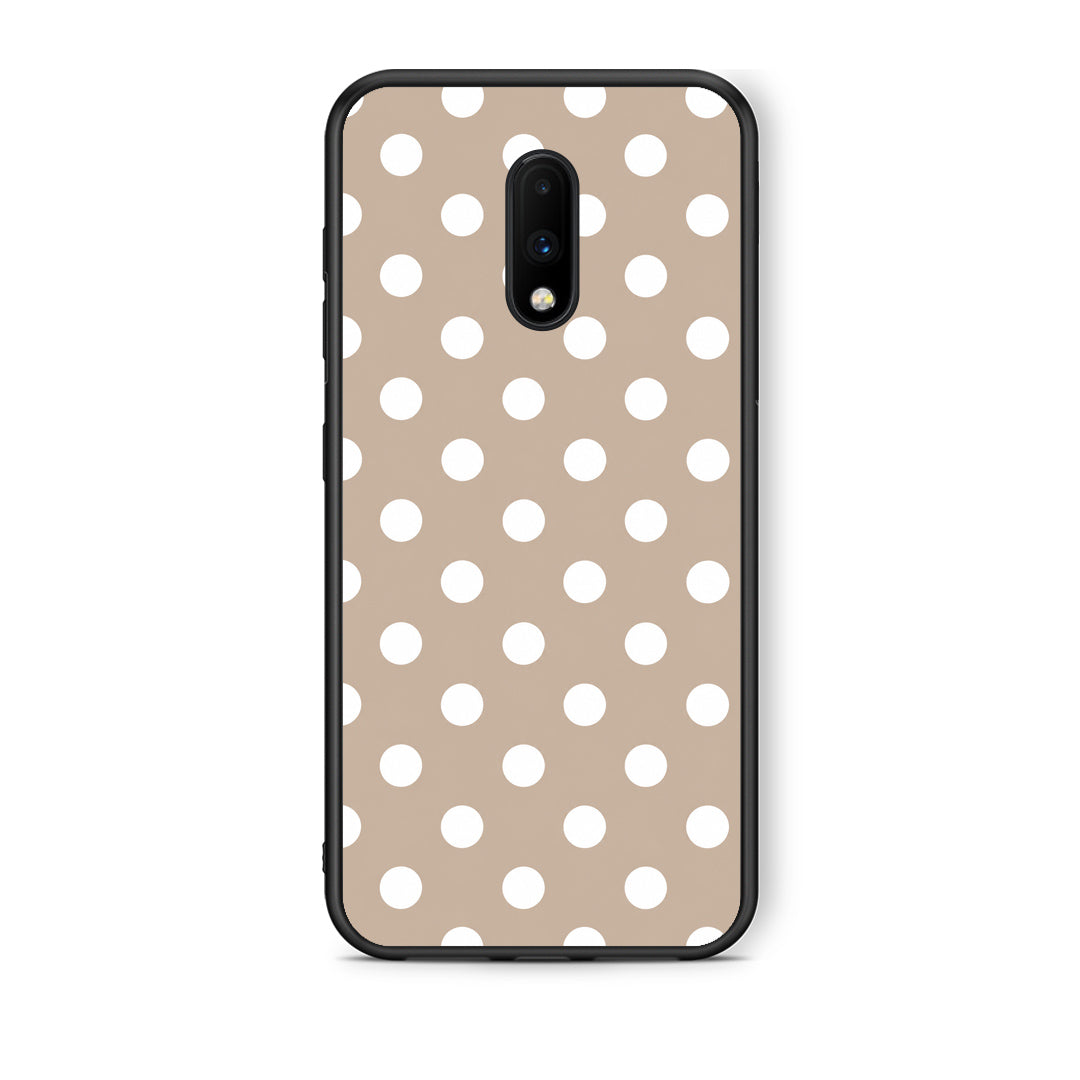 Θήκη OnePlus 7 White Polka Dots on Taupe από τη Smartfits με σχέδιο στο πίσω μέρος και μαύρο περίβλημα | OnePlus 7 White Polka Dots on Taupe case with colorful back and black bezels