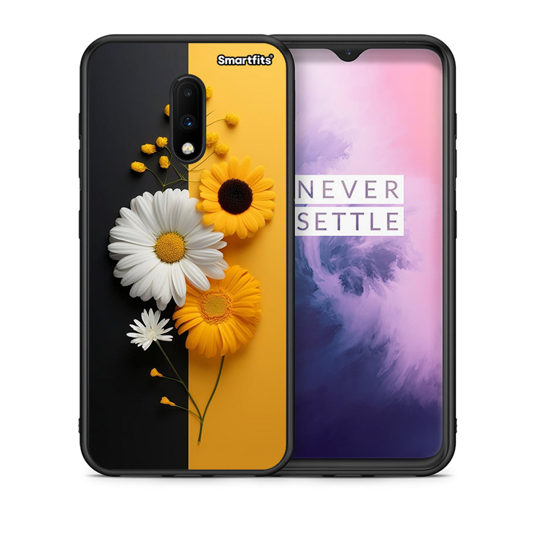 Θήκη OnePlus 7 Yellow Daisies από τη Smartfits με σχέδιο στο πίσω μέρος και μαύρο περίβλημα | OnePlus 7 Yellow Daisies case with colorful back and black bezels