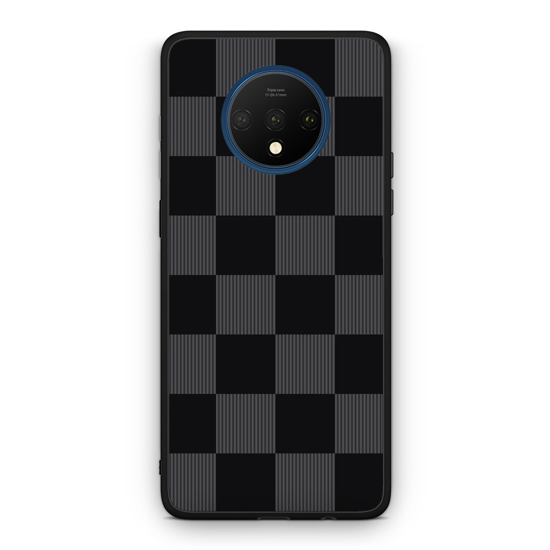 Θήκη OnePlus 7T Black and Charcoal Striped Checks από τη Smartfits με σχέδιο στο πίσω μέρος και μαύρο περίβλημα | OnePlus 7T Black and Charcoal Striped Checks case with colorful back and black bezels