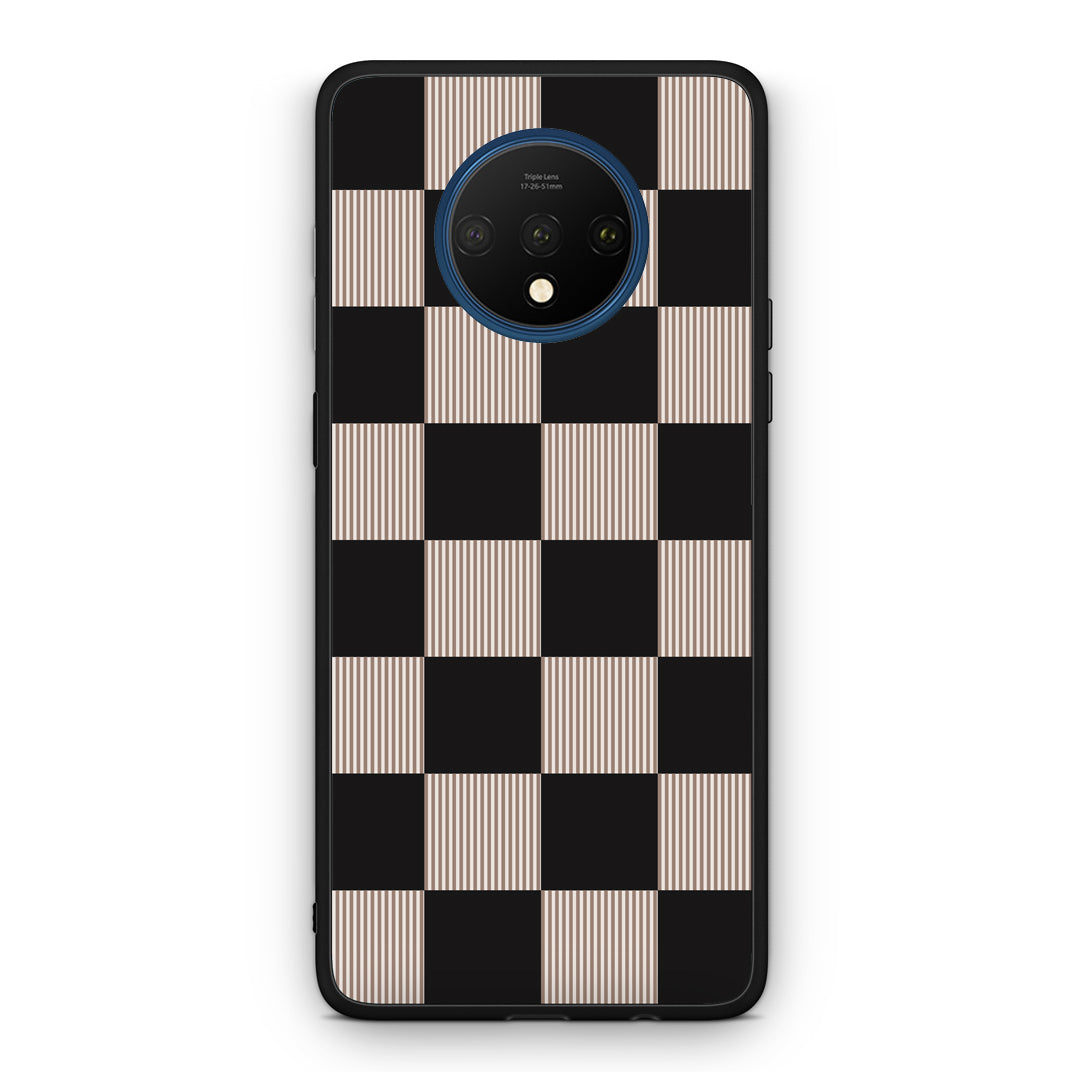 Θήκη OnePlus 7T Black and Taupe Striped Checks από τη Smartfits με σχέδιο στο πίσω μέρος και μαύρο περίβλημα | OnePlus 7T Black and Taupe Striped Checks case with colorful back and black bezels