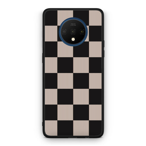 Θήκη OnePlus 7T Black and Taupe Striped Checks από τη Smartfits με σχέδιο στο πίσω μέρος και μαύρο περίβλημα | OnePlus 7T Black and Taupe Striped Checks case with colorful back and black bezels