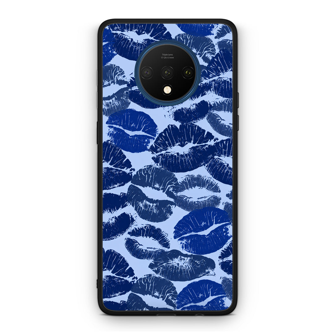 Θήκη OnePlus 7T Blue Lipstick Kisses από τη Smartfits με σχέδιο στο πίσω μέρος και μαύρο περίβλημα | OnePlus 7T Blue Lipstick Kisses case with colorful back and black bezels