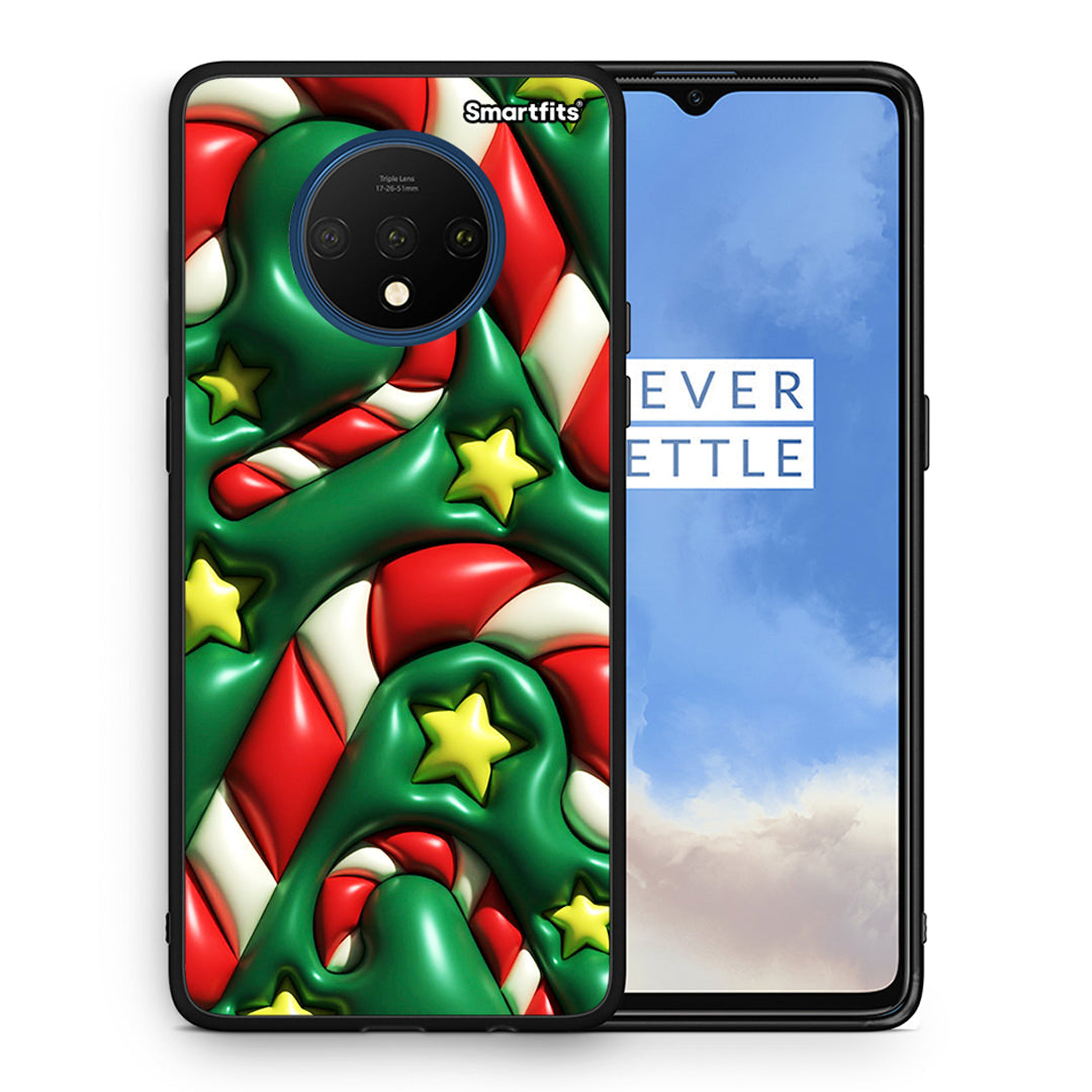 Θήκη OnePlus 7T Christmas Bubbles από τη Smartfits με σχέδιο στο πίσω μέρος και μαύρο περίβλημα | OnePlus 7T Christmas Bubbles case with colorful back and black bezels