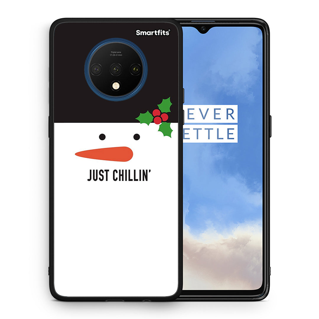 Θήκη OnePlus 7T Christmas Chillin από τη Smartfits με σχέδιο στο πίσω μέρος και μαύρο περίβλημα | OnePlus 7T Christmas Chillin case with colorful back and black bezels