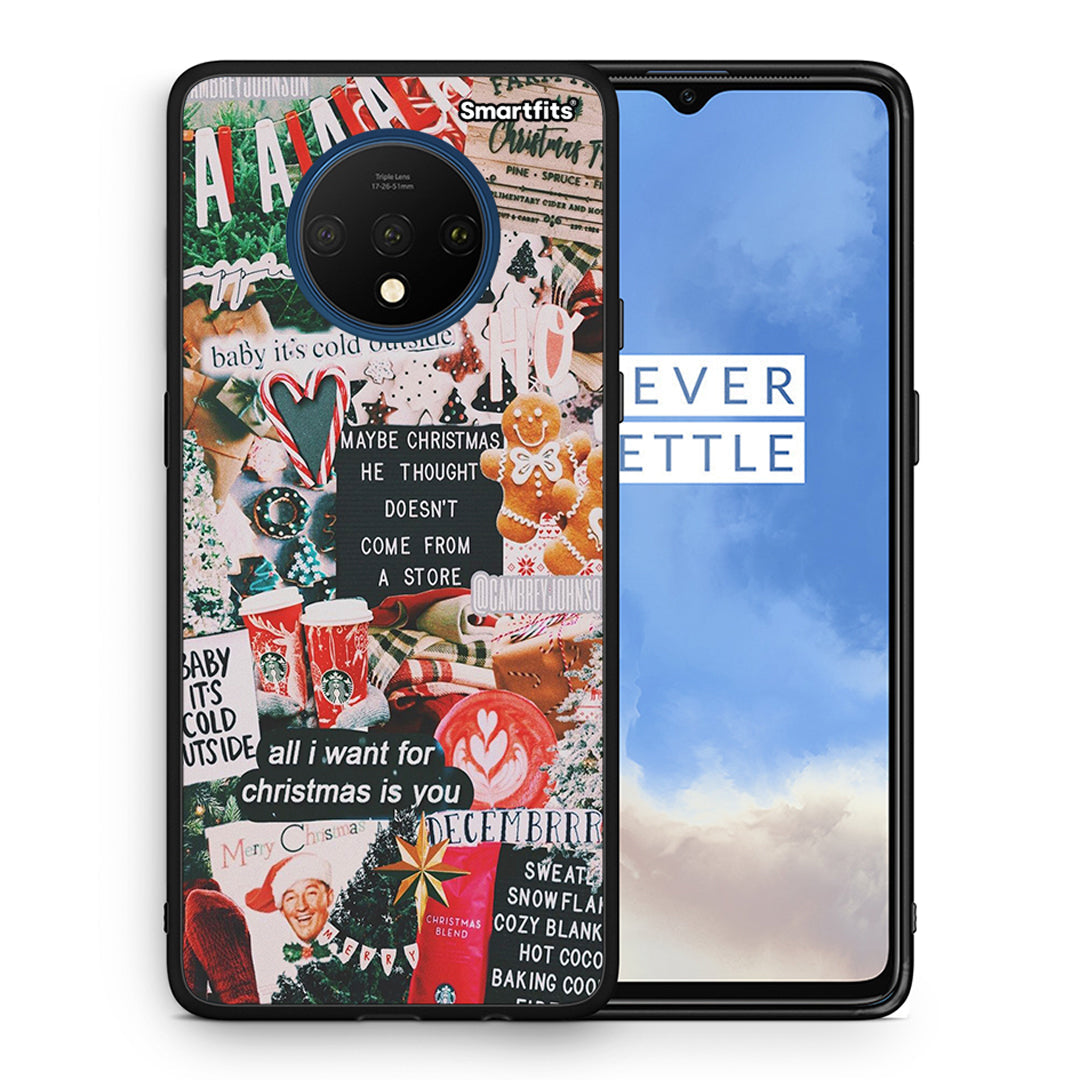 Θήκη OnePlus 7T Christmas Happiness από τη Smartfits με σχέδιο στο πίσω μέρος και μαύρο περίβλημα | OnePlus 7T Christmas Happiness case with colorful back and black bezels