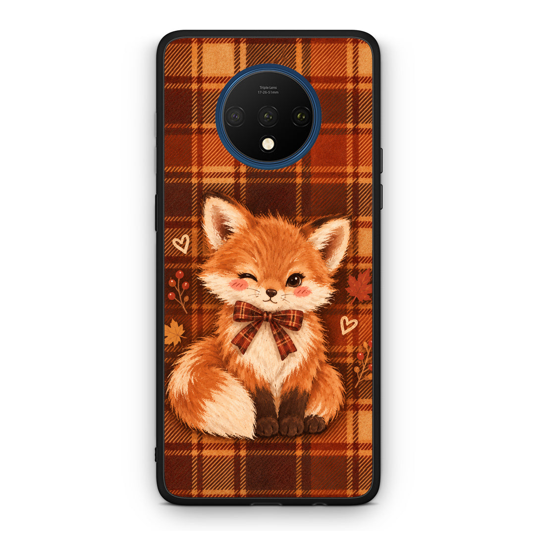Θήκη OnePlus 7T Fox on Autumn Tartan από τη Smartfits με σχέδιο στο πίσω μέρος και μαύρο περίβλημα | OnePlus 7T Fox on Autumn Tartan case with colorful back and black bezels