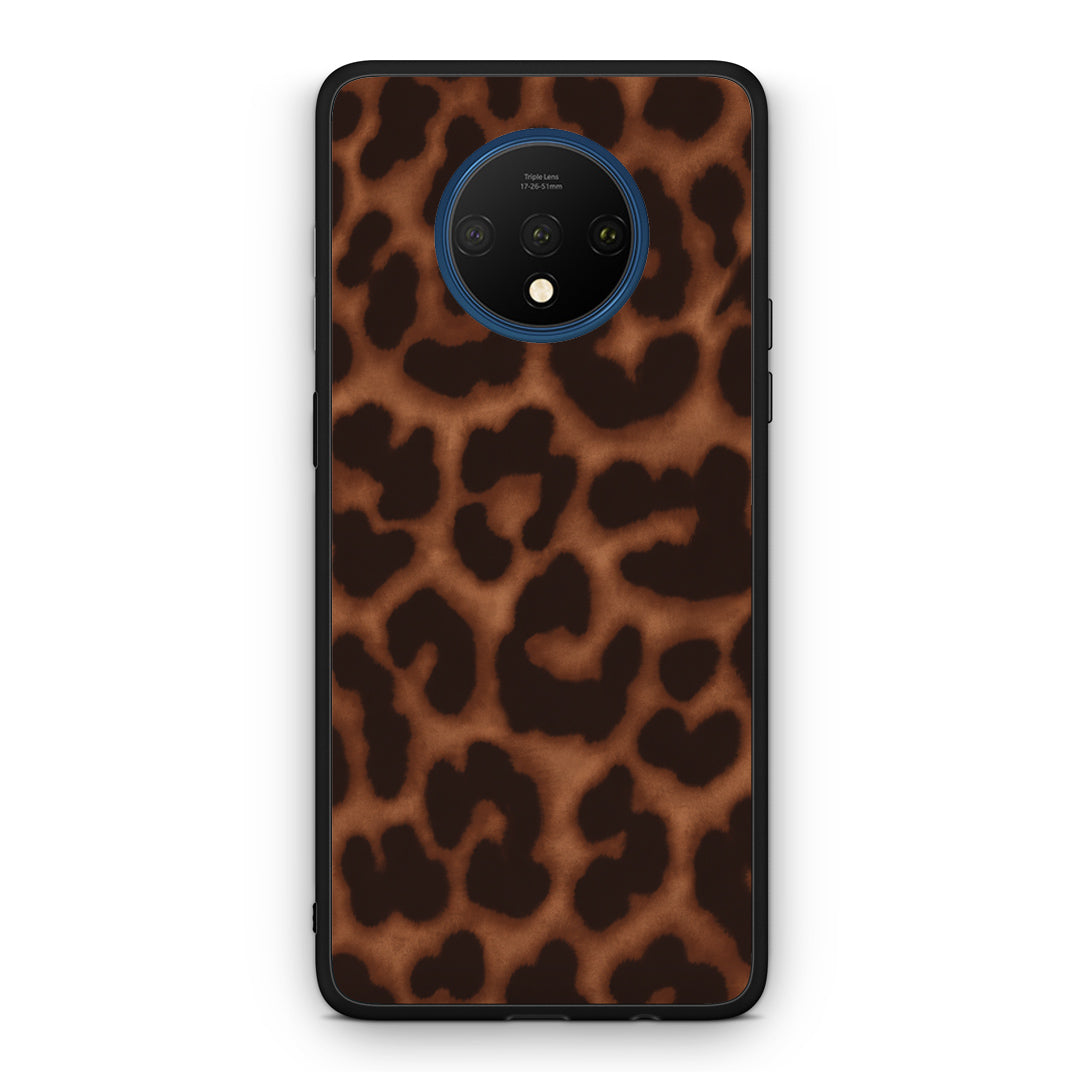 Θήκη OnePlus 7T Leopard Print Dark Brown από τη Smartfits με σχέδιο στο πίσω μέρος και μαύρο περίβλημα | OnePlus 7T Leopard Print Dark Brown case with colorful back and black bezels